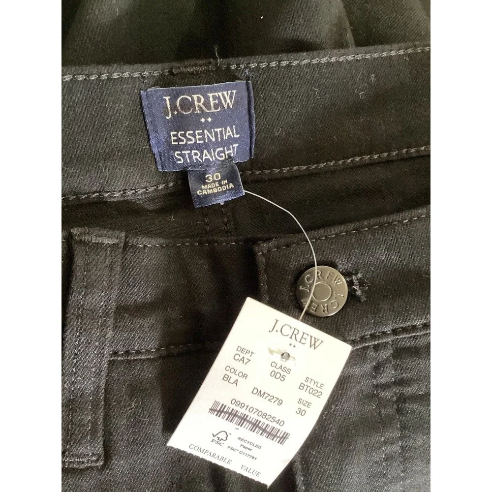 J. Crew Factory Black Essential Straight Jean in all day Stretch 30
